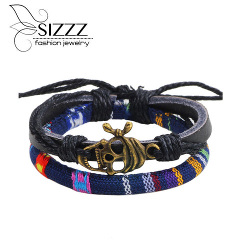New Fashion Skull Leather Bracelets Punk pirate Bracelets For Men European and American Jewelry Hot