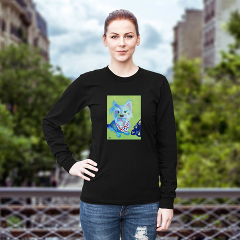 Trendy Dog!!!  long sleeve unisex Art T Shirt , all sizes (please state sizes when you order thank you)