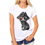 TEEHEART  Women Summer Novelty PIRATE OF THE CATTIBEAN Design T shirt  Retro CAT Print Tops Hot Sales Tee Shirts PX763