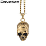 Gothic Star Hollow Rivet 3 Piled Pirate Vine Surrounded Skull Mens Boys 316L Stainless Steel Pendant Necklace LHP264