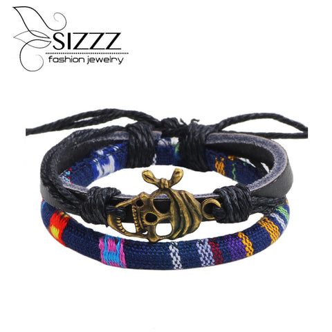 New Fashion Skull Leather Bracelets Punk pirate Bracelets  For Men  European and American Jewelry Hot