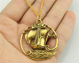 WYSIWYG 3 Colors Antique Gold, Antique Silver, Antique Bronze Color 43*39mm Pirate Sailboat Necklace,70Cm Chain Long Necklace
